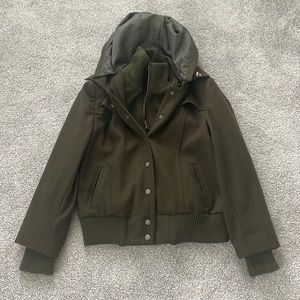 New York & Company Hunter Green wool blend zip hooded jacket coat Sz 14 Bomber